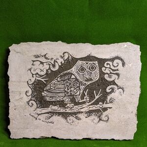 Rodney M Winfield Owl Etched on Travertine Vintage 1970s